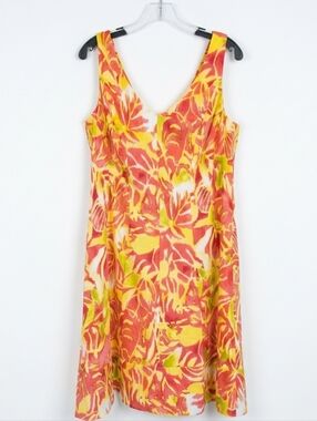 Lauren Ralph Lauren Yellow and Coral Floral V-Neck Sundress